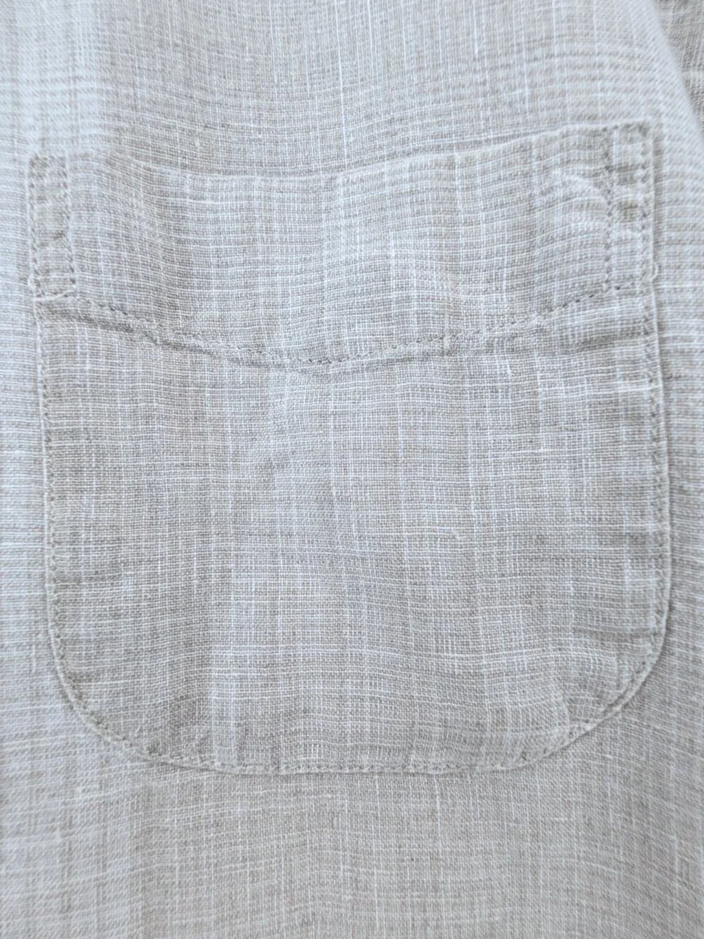 J Crew Irish Linen Shirt Mens Size XL Beige Classic Baird McNutt Plaid Pocket